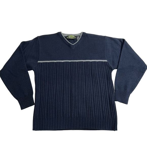 White Out Other - Vintage White Out Mens Knit Sweater Pullover V Neck Long Sleeves Blue Gray Large